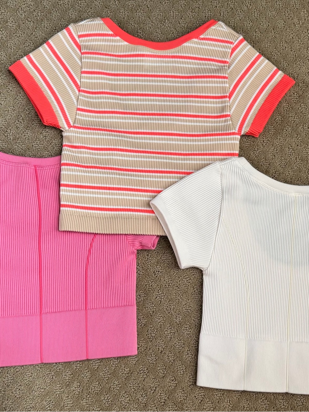 Ribbed Scoop-Neck Crop Top - Pink, White, Multi-Stripe - Picture 2 of 2